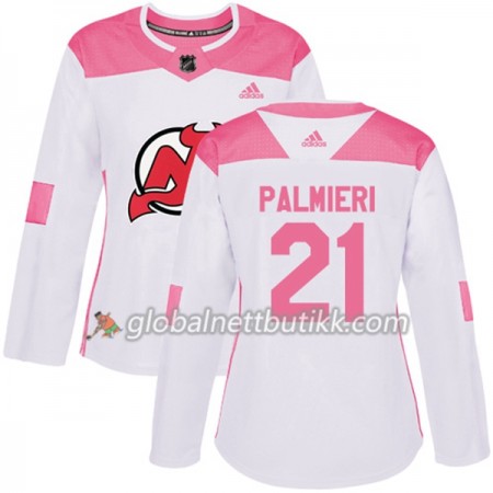New Jersey Devils Hockeydrakt Kyle Palmieri 21 2017-2018 Hvit Rosa Fashion Adidas Authentic - Dame